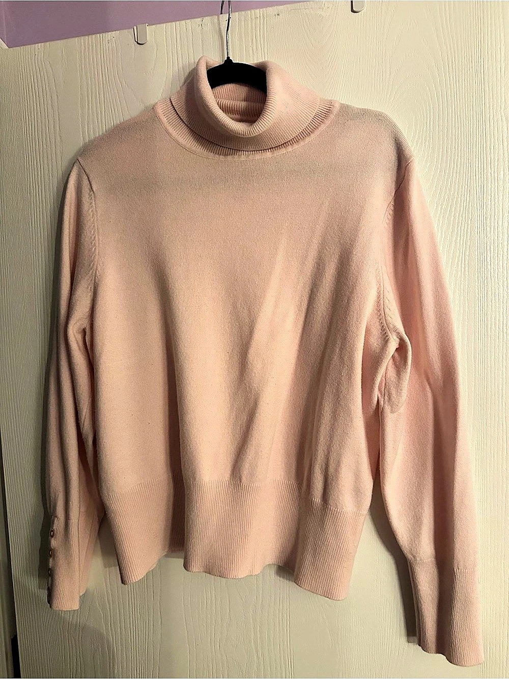 JM Collection Button-Cuff Turtleneck Sweater Pink XL